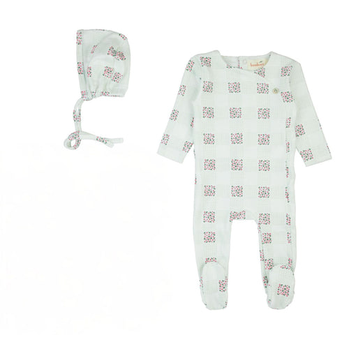 Bondoux Pink Floral Velour Footie & Hat